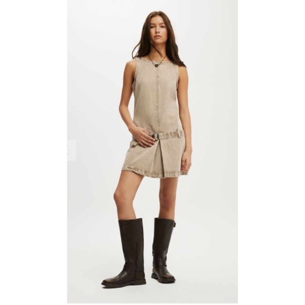 Cotton On Luisa Belted Denim Mini Dress Brown Stonewash Women’s Size 6 NWT